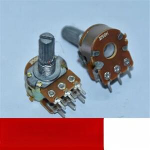 호환 1pcs 듀플렉스 조절식 전위차계 B50K 6 핀 전체 축 오디오 증폭기 볼륨 사운드 효과 컨트롤러