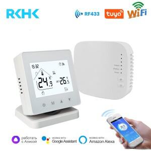 RF 무선 온도 조절기 스마트 WiFi 가스 보일러 배터리 구동 Tuya 온도 컨트롤러 수신기는 Alexa Google 홈