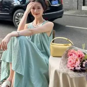 내추럴 나시 셔링 링클플리 민소매 주름 롱 원피스 롱원피스