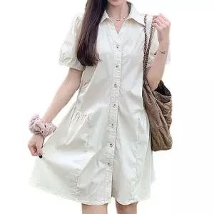 롱원피스 여자 여름 루즈핏 셔츠 원피스 카라 셔링 데일리룩