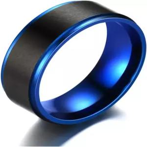 Xusams 패션 블루 블랙 스테인리스 스틸 밴드 링