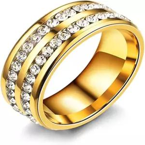 Xusams 패션 스테인리스 스틸 더블 로우 스 아웃 크리스탈 밴드 링