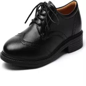 여성용 QJN 플랫폼 옥스포드 윙팁 슈즈 새들 블랙 빈티지 정장 비즈니스 드레스 가죽 플랫