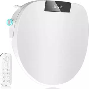 업그레이드 비데 변기 시트 길쭉한 후면 및 여성용 세탁 무제한 온수 온열 따뜻한 공기 건조 부드러운 밀폐