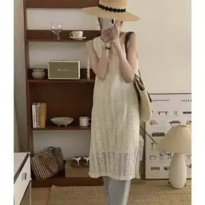 여성 펀칭 레이스 나시 롱원피스 아이보리 1P 커버업 펀칭원피스