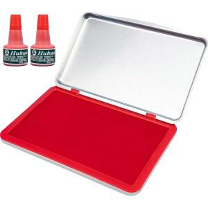 멜리스파파 대형 빨간 스탬프 잉크 패드 세트 - 빨간 스탬프 패드 1개와 잉크 리필 2개 2온스, 빨간색 , 고무 스탬프용 6 2인치 x 3 9인치 대형 빨간 잉크 패드, 무독성, 세척 가능, 방수 및 영구 펠트 패드