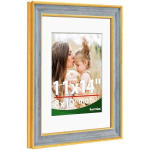 개부안 11x14 액자, 앤티크 마감 디스플레이 8x10 매트, 벽이나 테이블탑용 템퍼드 유리, 14x11 액자 빈티지 벽 아트 데코, 그레이, 1팩