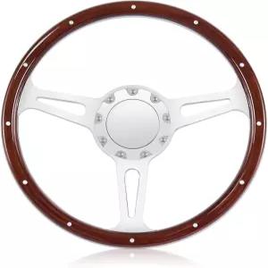 QYMOPAY 9 볼트 스티어링 휠 14인치 나무 대부분의 9홀 자동차 디스크 모양 휠에 적합합니다