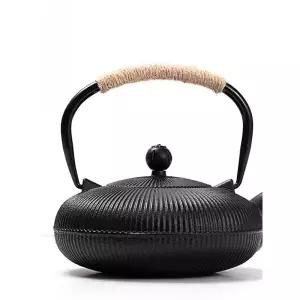 주철 주전자 복고풍 일본식 엔틱 쿵푸차 레트로 블랙 플랫 세로 줄무늬 800ml S