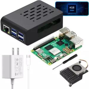 라즈베리 파이 5 4GB RAM 27W PD 전원 공급 장치 PI5 케이스 액티브 쿨러 및 싱글 보드용 TRASKIT 기본