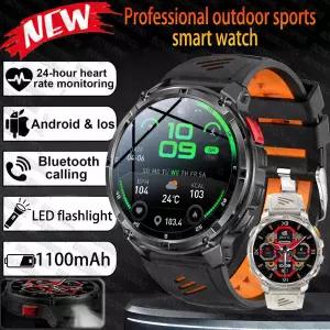 호환   1100mAh 배터리 야외 스포츠 스마트워치 남성용 LED 플래시 메시지 푸시 심박수 IP68 방수 무선 통