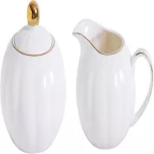 프레시타임 화이트 및 골드 도자기 설탕 그릇 크리머 세트 - 금 테두리 우아한 차 커피 액세서리 테이블