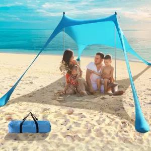 비치 텐트 - 9.8 * 6.5피트 캐노피 휴대용 선 쉘터 UPF50 모래주머니 4개 안정성 폴 접지 페그 2개 및 바람