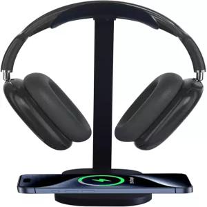 무선 충전 기능이 있는 육릴트 헤드폰 스탠드 책상용 15W 게이밍 헤드셋 홀더 알루미늄 지지대 실리콘 패드