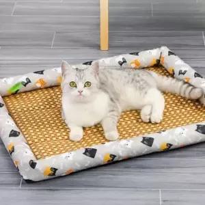 [반려] 애견 라탄 방석 대형 강아지매트 애견사각방석 고양이침대