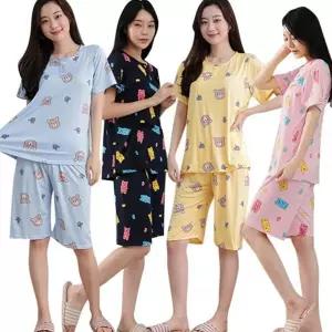 여성 반팔 잠옷 데일리 파자마 라운드 여성 잠옷 스판 여름 원단 주니어