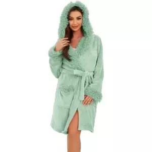 LYCY 여성 후드 플러시 숏 로브 부드러운 따뜻한 플리스 목욕 가운 푹신한 귀여운 스파