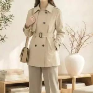 |KDJ6D4F|여성 숏 트렌치코트 벨트 더블버튼 카라 봄가을 데일리룩