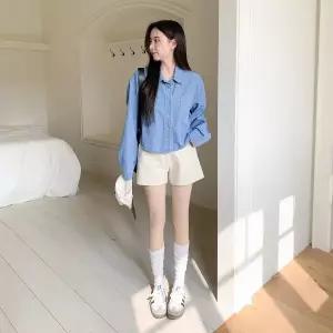 |CHJ6D7E|여성 루즈핏 크롭 면혼합 포켓 데님 자켓