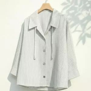 |CDH42A6|여성용 스트라이프 루즈핏 캐주얼 셔츠 데일리 착용