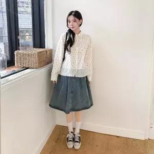 |CHH42B1|여성 꽃무늬 레이스 혼합 면 루즈핏 블라우스