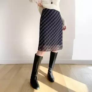 |KHK1982|여성 체크 시스루 미디 스커트 간절기용