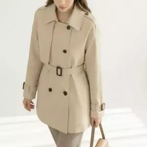 KDJ6D4F여성 숏 트렌치코트 벨트 더블버튼 카라 봄가을 데일리룩