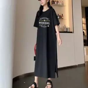 데일리원피스 박스핏 오버핏 레터링 반팔 롱원피스 면