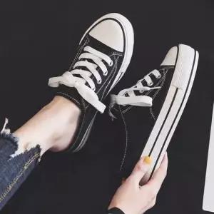 여자 2컬러 통굽 키높이 뮬 스니커즈 캔버스화 슬리퍼 WFFJS89