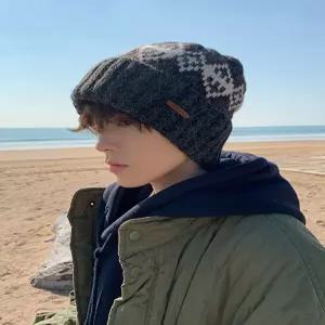 남성용 겨울 니트 비니 모자 플리스 안감 골지 숏비니 방한 보온 패션 잡화