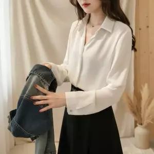 [하프클럽/옷자락]여성 데일리 오피스 블라우스 쉬폰 긴팔 실키