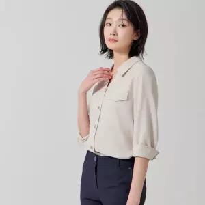 [지센] 2컬러 린넨라이크 Y넥카라 블라우스 LFWSP307_P418235361