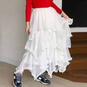 여성 프릴 캉캉 밴딩 롱 스커트 치마 -WSK0214- 봄 여름