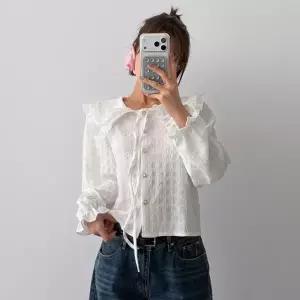 여성 레이스 프릴 카라 블라우스 -WBL0055- 봄 여름