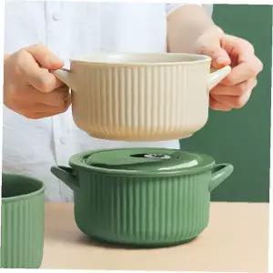 양손잡이 도자기 라면 전골 그릇 가정용 전자레인지 조리 용기 아이보리 그린 2색상