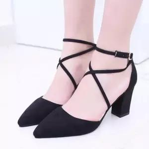 스웨이드 미들굽 스틸레토 발목 스트랩 펌프스힐 WFF9C15