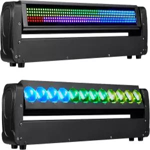 360° 무빙 헤드 DJ 라이트 250W 빔 커튼 스트로브 스테이지 바 12x10W RGBW 4in1 DMX512/사운드/RDM