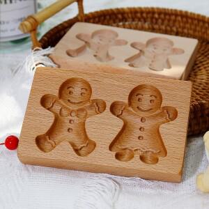 크리스마스를위한 나무 쿠키 금형, DIY 3D 새겨진 양각 비스킷 커터 트리 눈송이 산타 클로스 진저 브레드