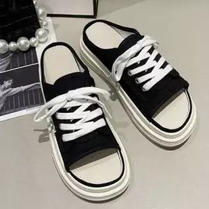 여성 3컬러 통굽 뮬 캔버스화 스니커즈 오픈 블로퍼 WFE5F7F