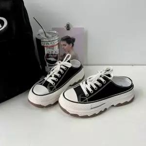 여성 2컬러 통굽 캐주얼 데일리 뮬 스니커즈 캔버스화 WFE5F7B