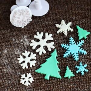 3개대 눈송이 퐁당 케이크 장식 플런저 Sugarcraft 커터 금형 도구 크리스마스