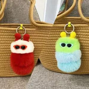 (보리별) 폼폼 애벌레 가방 캐릭터 부드러운 먼지 털 인형 모루 커플