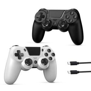 2팩 무선 PS4 컨트롤러, 듀얼 진동 / 6축 센서 모션 컨트롤 터치 패드 3.5mm 오디오 잭(블랙 앤 화이트) /Pro /Slim /PC용 게이밍 컨트롤러