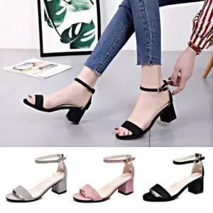 스웨이드 미들굽 발목 스트랩 샌들 기본 여름 여성화 WFB844F