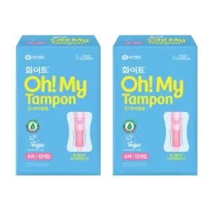 화이트 탐폰 오마이 생리대 순면 슈퍼 운동 12개입 X2