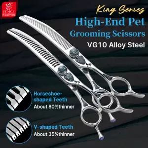 호환  Fenice 쉘 베어링 나사 VG10 스틸 애완견 손질 가위 살롱 그루머용 곡선 시너 청커 가위 7.0 인치 7.