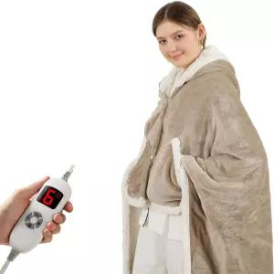 코지티 온열 담요 웨어러블 숄 전기 던지기 포켓이 있는 랩 폰초 후드티 6가지 열 설정 및 1-4시간 타이머