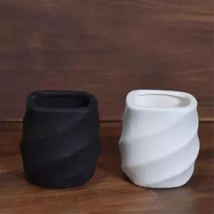 블랙 화이트 물결 사각 다육이토분 7cm 2개 토기 식물
