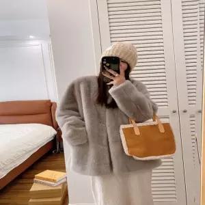 시어링 테디베어 롱 코트 퍼코트 루즈핏 플러시 스타일 소프트 에코 바이커