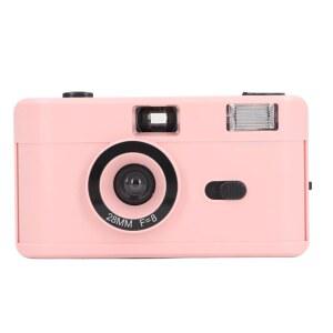 일회용 필름 카메라 35mm, 플래시 내장 레트로 카메라, 재사용 가능한 경량 빈티지 28mm F/8 렌즈, 전체 수동 설정(핑크) _BG